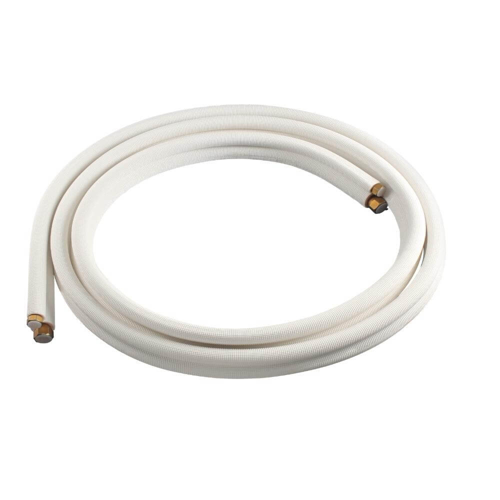 Insulated copper twin-tube mini-split line set with flare nuts (control wire not shown)