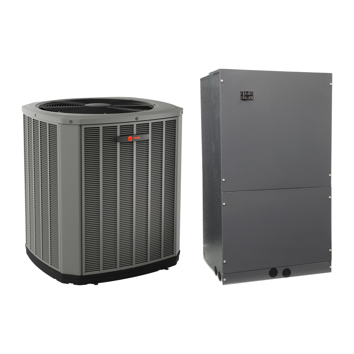 Trane 5TTR4 Air Conditioner System with 5TMM5 Wall Mount Air Handler: outdoor condenser and indoor air handler shown side by side (manufacturer photos)