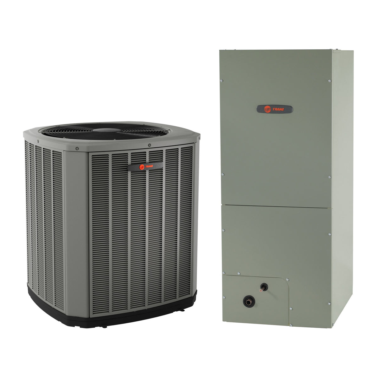 Trane 5TTR6 Air Conditioner System with 5TEM4 Air Handler: outdoor condenser and indoor air handler shown side by side (manufacturer photos)