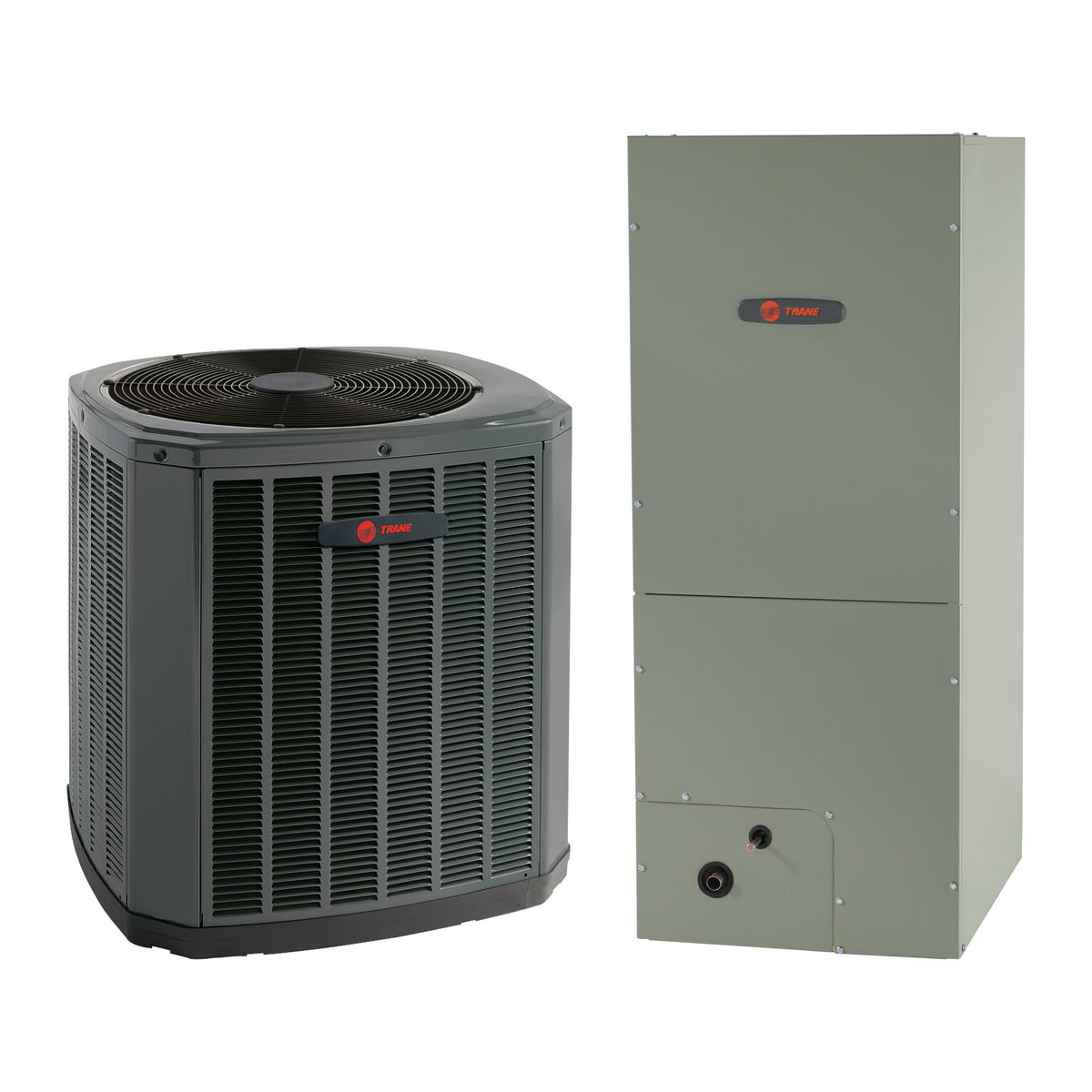 Trane 5TWR4 Heat Pump System with 5TEM4 Air Handler: outdoor condenser and indoor air handler shown side by side (manufacturer photos)